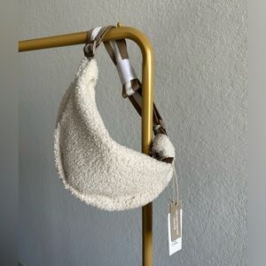Cream Sherpa Crescent Crossbody Bag